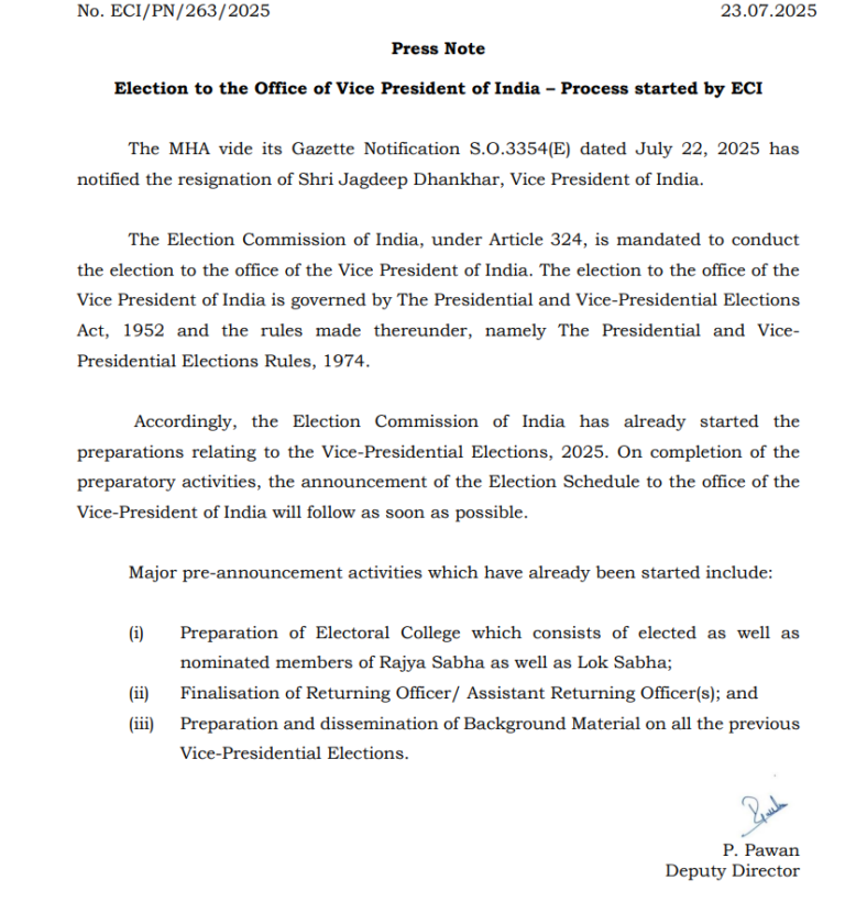 EC begins process to elect new Vice President