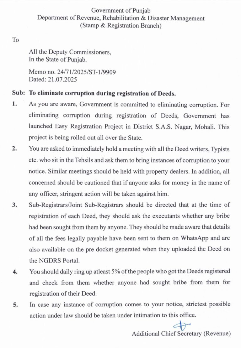 DCs ordered to root out graft in property registrations in Punjab