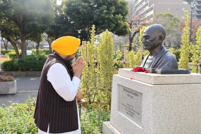 CM begins Japan tour, pays floral tribute to Mahatma Gandhi in Edogawa