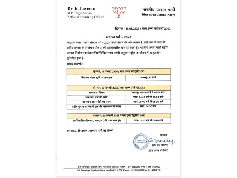 BJP announces schedule for national president election, Nitin Nabin set for unopposed win