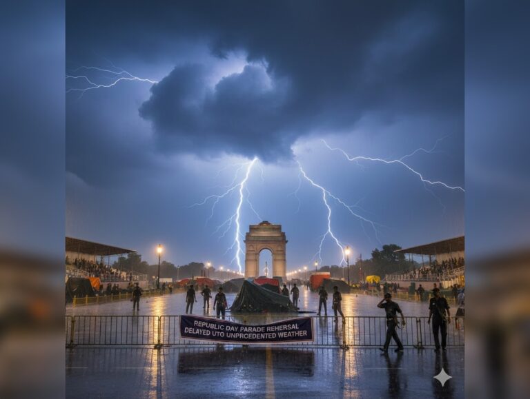 Rare rain and thunder delay Republic Day parade rehearsal in Delhi