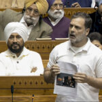 Rahul Gandhi speaks in the House during the Budget session in New Delhi.