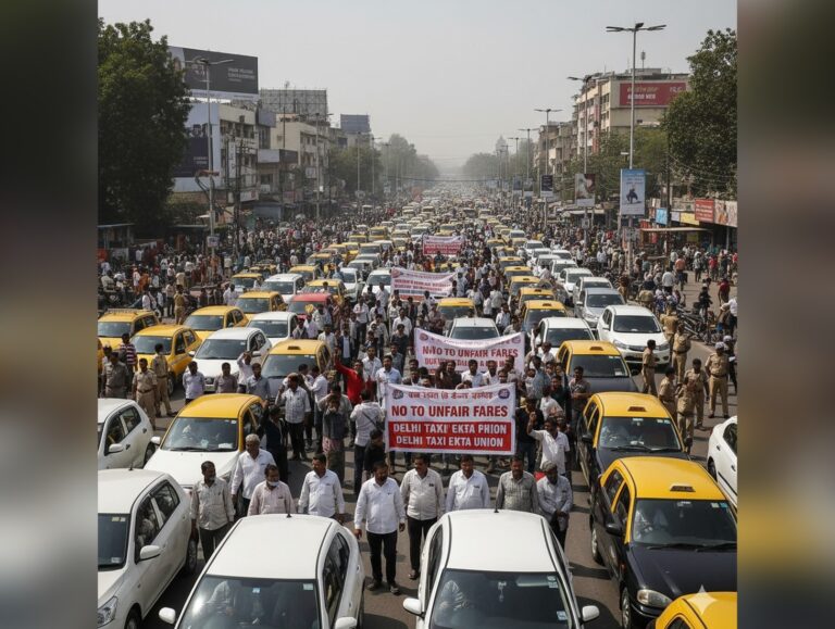 Taxi drivers protest in Delhi