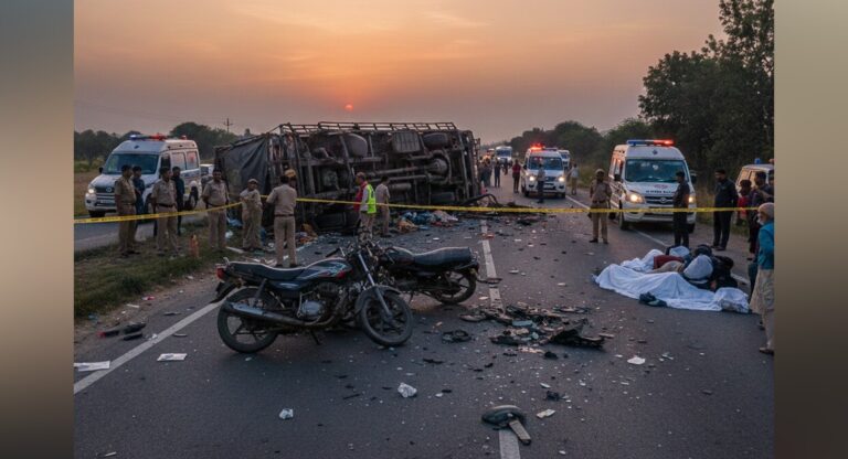 Four killed as truck overturns, falls on two motorcycles in Ambala