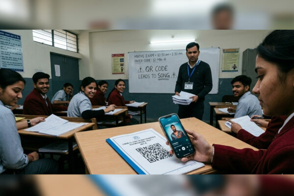 QR code on CBSE Class 12 maths paper links to Rick Astley song