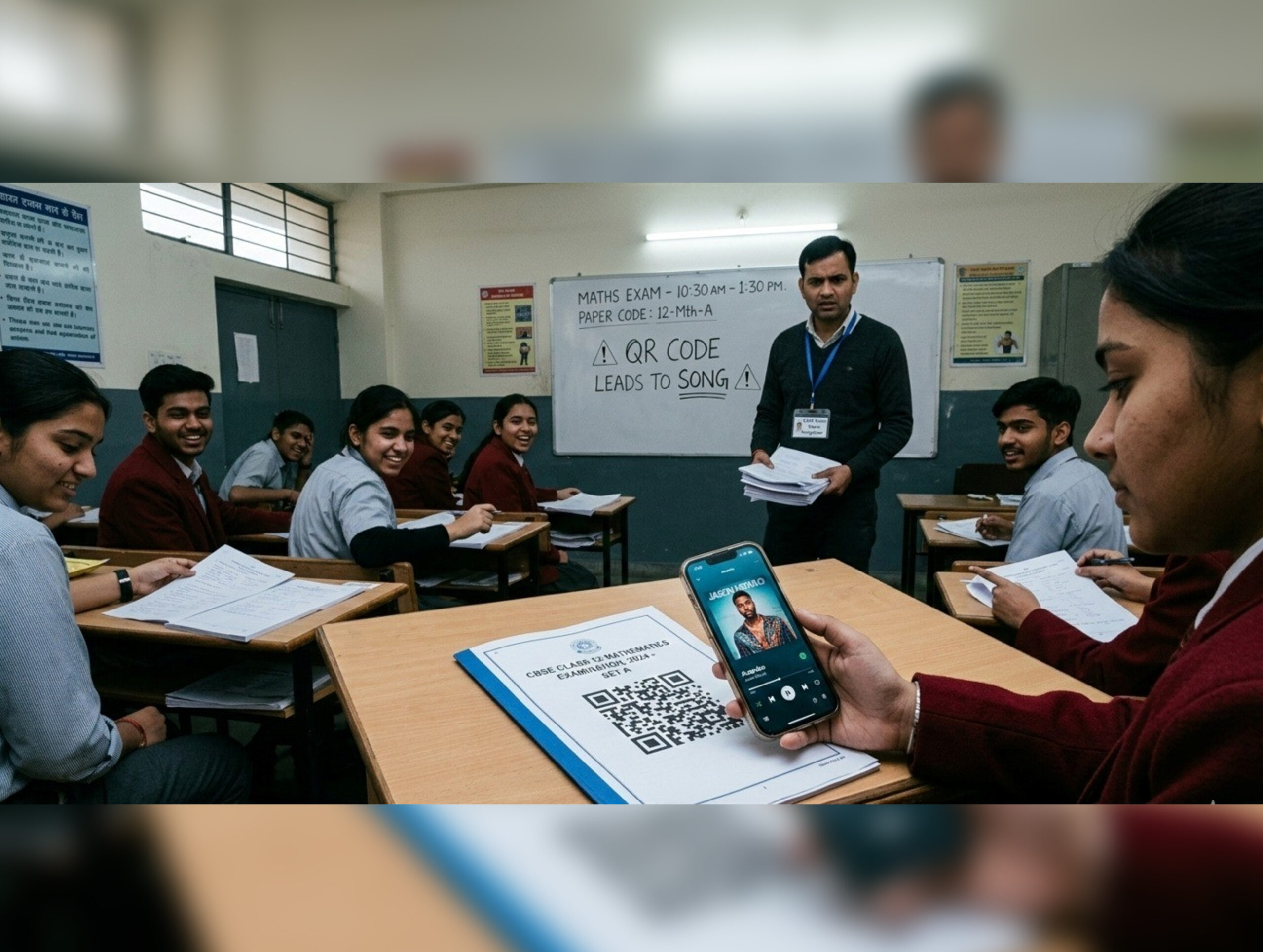 QR code on CBSE Class 12 maths paper links to Rick Astley song