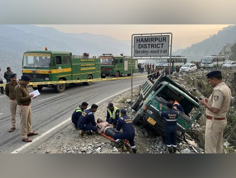 Himachal: 2 injured as tipper truck falls off road in Hamirpur