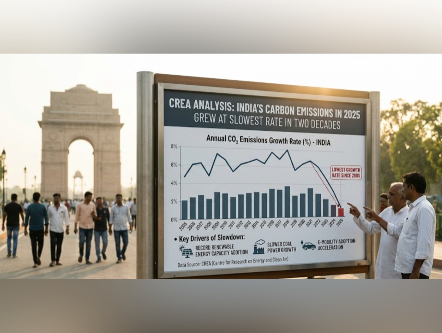 India’s CO2 Emissions Growth Hits 20-Year Low in 2025 Amid Clean Energy Surge