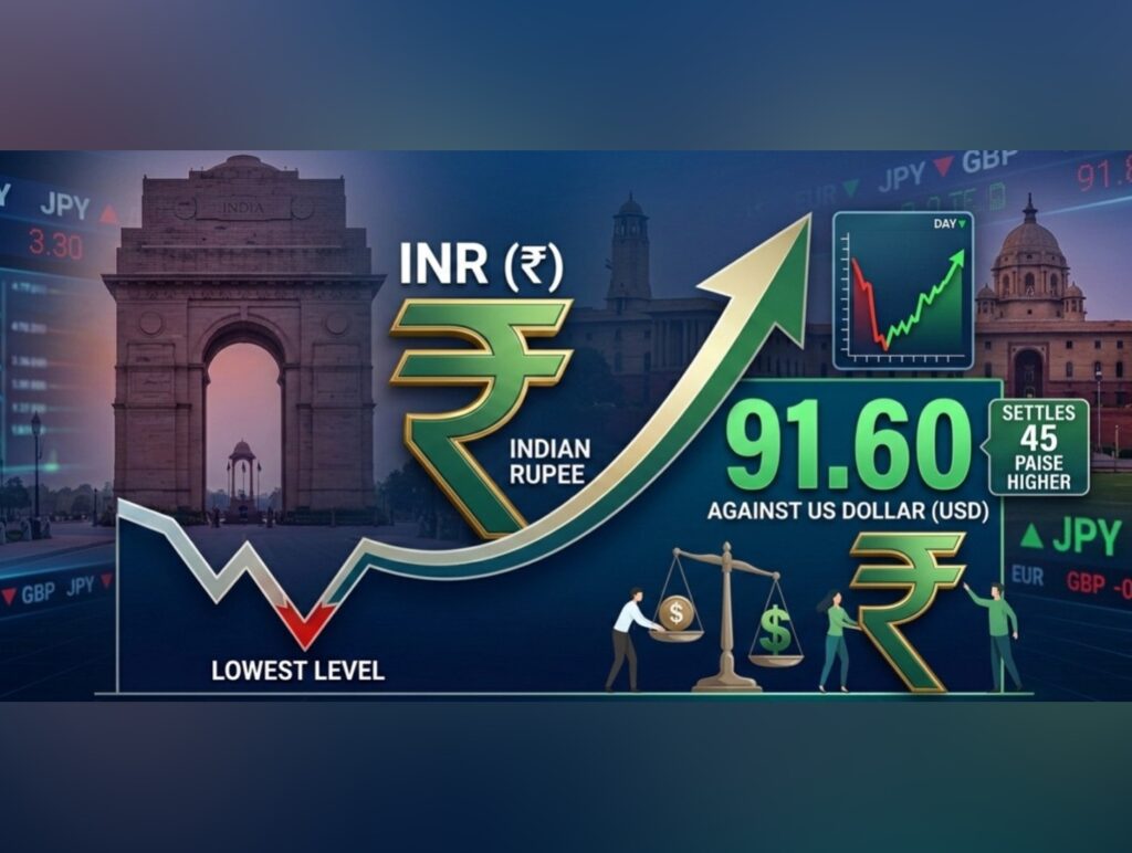 Rupee rebounds 45 paise from record low to close at 91.60 vs US dollar on RBI intervention hopes