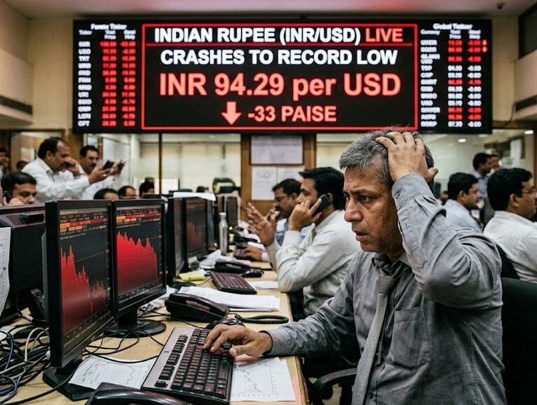 Rupee crashes 33 paise to fresh record low of 94.29 against US dollar