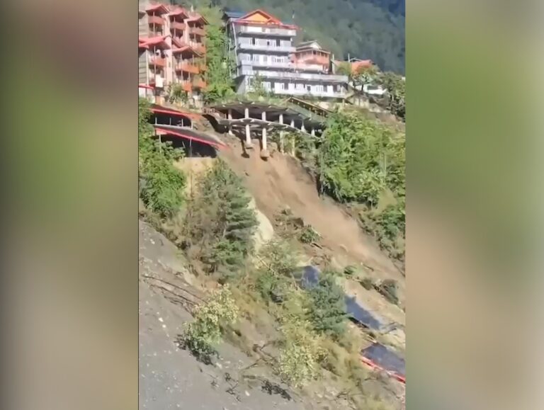 Bandrol landslide triggers panic, Hotel and Buildings under threat