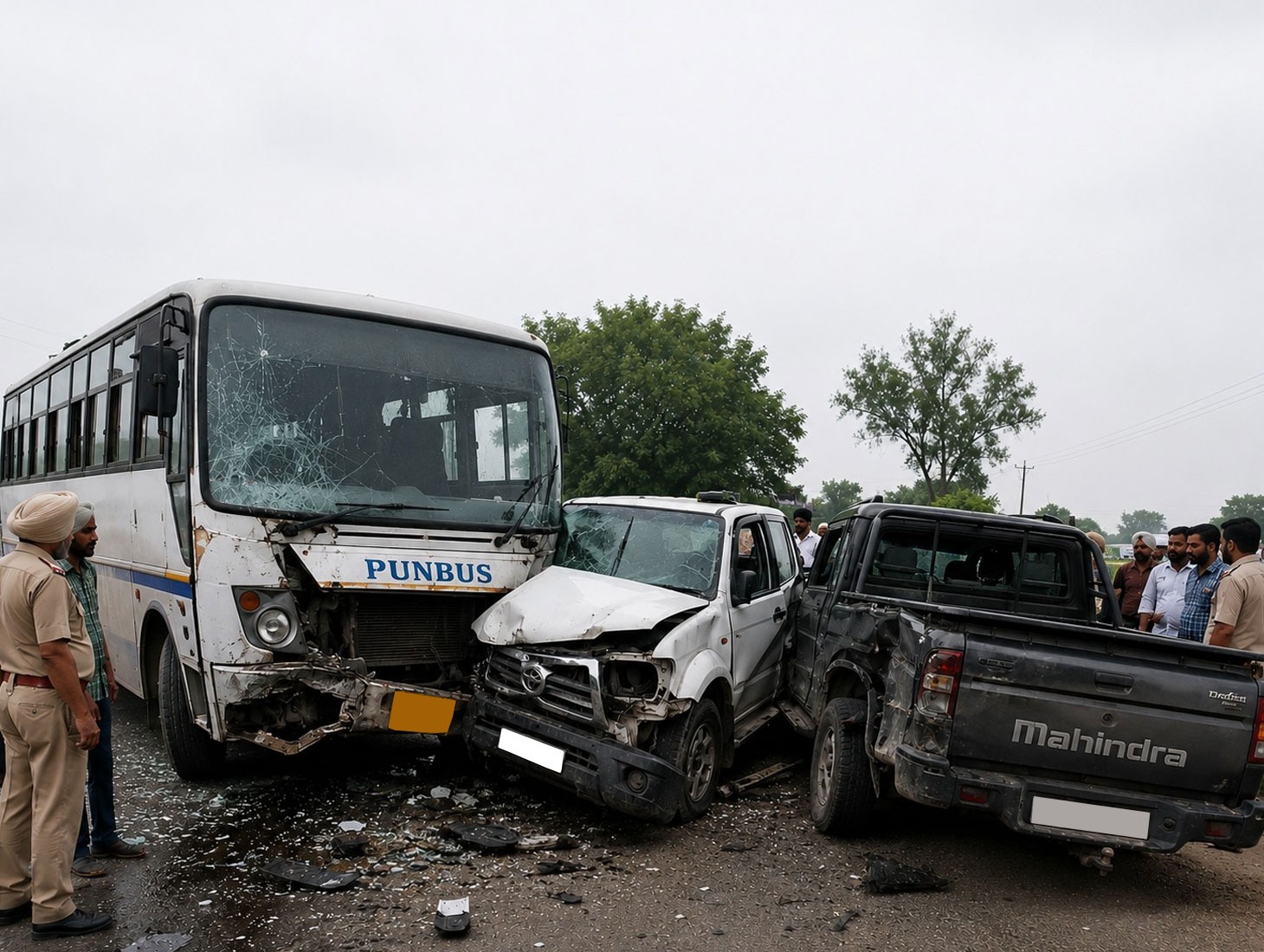 Six Sustain Injuries After Bus Collides with Pick-up Vehicles in Hoshiarpur