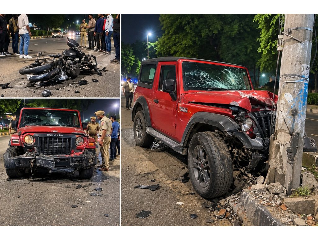 Chandigarh Thar crash leaves 2 bikers injured in Dhanas
