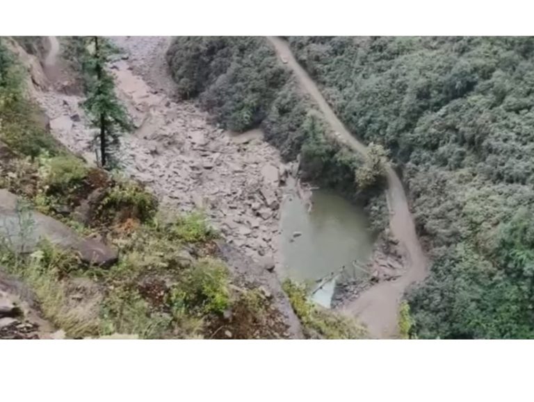 Heavy landslide near Jangalikh blocks pedestrian route in Rohru