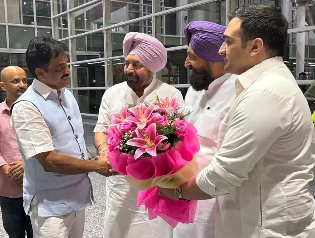 Congress leaders KC Venugopal along with Punjab LoP Partap Singh Bajwa in Chandigarh